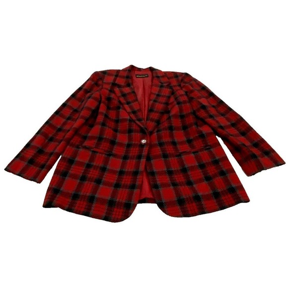 Requirements Women's Vintage 90s Wool Blend Plaid Blazer Academia Preppy - Picture 3 of 6